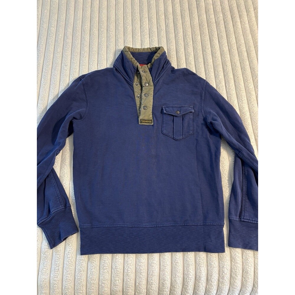 Vintage Polo Ralph Lauren Sweatshirt Mens Medium Blue Quarter Zip Snap Military